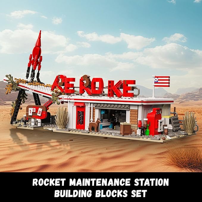 Rocket Gas Station Building Blocks Set, MOC Rocket Architecture Toy Model Kit for Collectors, Compatible with Lego for Adults, Gift Idea for Kids & Teens Boys 8-14 (1526 PCS)