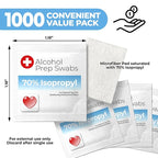 Alcohol Prep Pads - 70% Isopropyl Alcohol Wipes, 1000 Pack Individually Wrapped Alcohol Pads Bulk - Great for Home, Medical and First Aid Kits
