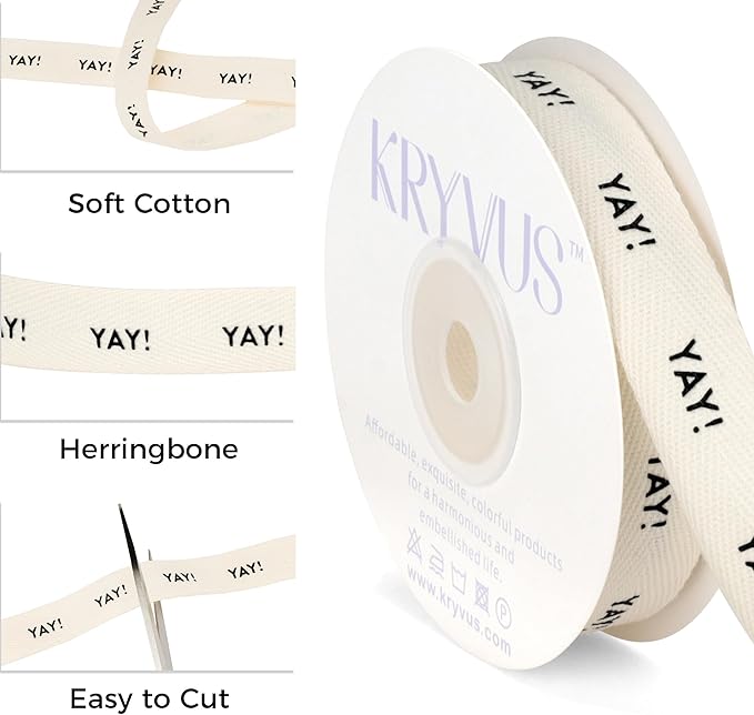 Yay! Ribbon - 5/8 Inch x 12 Yards Natural Twill Tape Ribbon, Cotton Herringbone Ribbons for Gift Wrapping, Birthdays, Weddings, Christmas, Anniversaries, Valentine's Day, Mother's Day