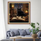 Funchey Stamped Cross Stitch Kits, DIY Cross Stitch Pattern for Adults Beginners Needlepoint Kits Embroidery Kit Arts and Crafts 11CT-Black Cat Book 18x18 inch