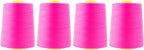 Mandala Crafts 4 Pack of Serger Threads Cones Spools - 20S/2 24000 Yards Polyester Neon Pink Threads for Sergers Machine and Overlock Quilting Sewing Machine