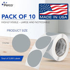 Perco Grey 3-Inch Perforated Circle Dot Sticker Labels — 10 Rolls, 5,000 Round Stickers — with Permanent Adhesive for Moving Boxes, Sale Signage, Displays, Status Messaging—Made in USA