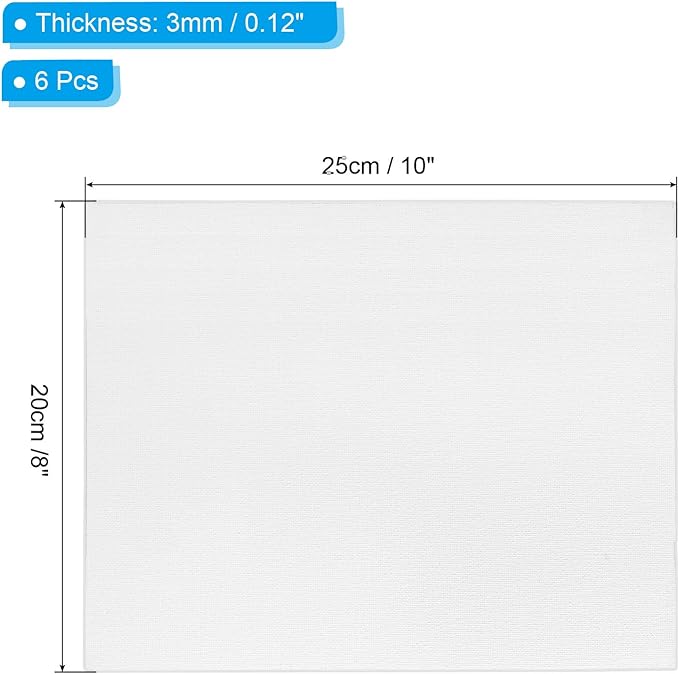 PATIKIL 8x10 Canvas Boards for Painting, 6 Pack 100% Cotton Square Triple Primed Stretched Blank Art Canvas Panel Bulk Thin for Acrylic, Oil, Tempera Paints, White