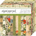 Square Origami Paper 6x6 Double Sided 50 Sheets 50 Colors 70GSM Origami Kit Japanese Chiyo Easy Fold Arts Crafts DIY Handwork Beginner Retro Newspapers