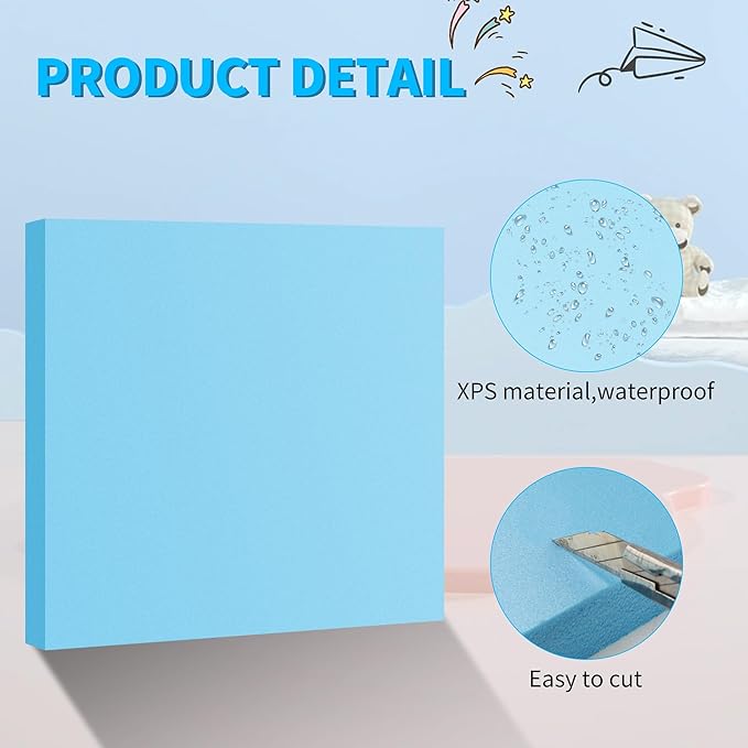 LuckyFoam Blue 10 Pack 12x12x0.79 inch Foam Sheets 0.79 Inch Thick Polystyrene Rectangles XPS Foam Board Craft for Insulating DIY Modeling Art Supplies