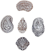 HASHCART® Elegant Designs Flower and Lotus Wooden Block Stamps Set of 5, Handmade Wood Printing Stamps for Kids' Art Projects, Textiles, Fabric, Clay, Henna, Tatotoo, Wood Stamp for Craft
