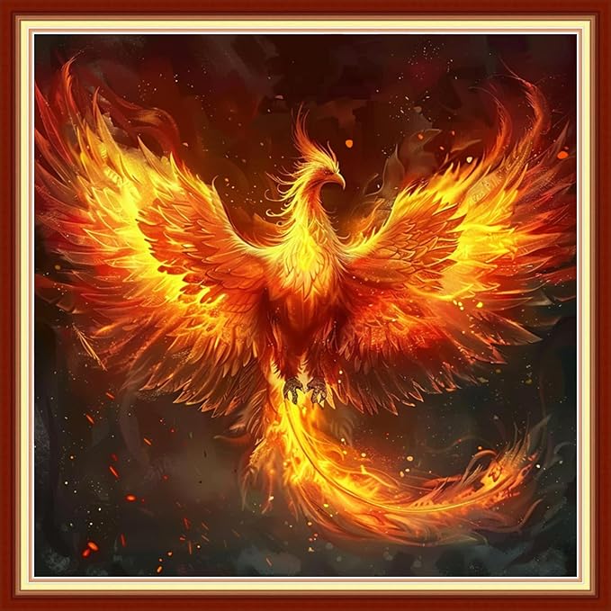 Joyhoor Stamped Cross Stitch Kits for Beginners, Needlepoint Kits for Adults, 11CT Counted Embroidery Kits-Fire Phoenix 18x18 inchs