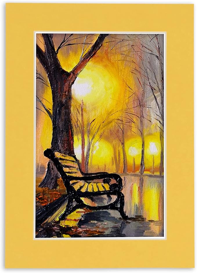 Pack of TEN 8x10 Mats Bevel Cut for 6x8 Photos - Acid Free Chamois Yellow Precut Matboards For Pictures, Photos, Framing - 4-ply Thickness