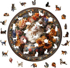 Wooden Puzzles Adults, Beautiful Tricolor Cat Wooden Puzzles 300 Pieces, Unique Animal Shaped Wood Challenging Jigsaw Puzzles Gifts for Adults, 13.4x13.4in