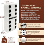 Alex Cramer Le Club Luxury Domino Set with USA-Made Handcrafted Walnut Case and Cribbage Top - 28 Tournament Quality Indestructible Spinner Dominoes. Gold & Nickel pegs