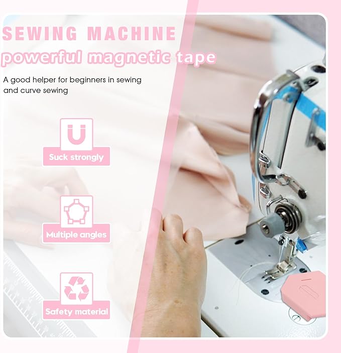 Pcmursal 4 Pieces Magnetic Seam Guide for Sewing Machine, Upgraded Multi-Purpose Tool Polygonal Magnetic Seam Guide with Scale, Sewing Supplies and Accessories (Pink)