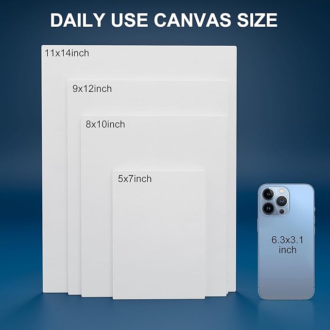 Canvas Panels 24-Pack 5x7, 8x10, 9x12, 11x14 Inch, 10 oz Primed 100% Cotton Canvases for Painting, White Blank Flat Canvas Boards for Oil Acrylics Watercolor Tempera Paint
