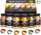 Nicpro Acrylic Paint Metallic, 6 Colors Gold, Silver, Copper, Brass, Bronze, DeepGold, 24oz/720ml Gold Leaf Paint, Non Toxic, Non Fading Paints for Art Painting, Handcrafts, Ideal for Multi-surface