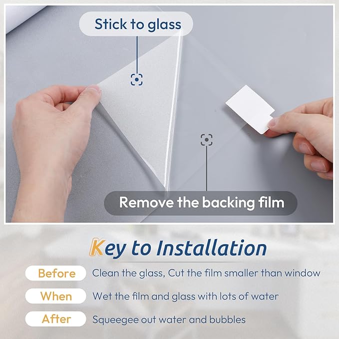 rabbitgoo Window Privacy Film, Frosted Glass Window Clings, Static Cling UV Heat Blocking Door Stickers for Home Bathroom, Removable Indoor Decal Coverings Day and Night, Pure, 11.8 x 118.1 Inches