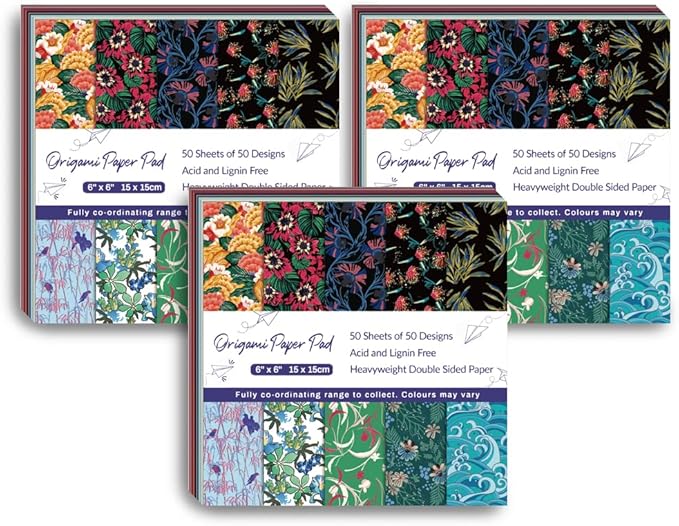 Origami 6x6 Paper Kit 150 Sheets 50 Vivid Colors Double Sided Same Printed Traditional Patterns Square for Arts Crafts Projects Japan traditional Chiyo Japanese Chiyogami