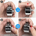 Tally Counter, 4-Digit Clicker Counter, Metal Hand Tally Counters Clicker Pitch Counter for Counting, Knitting, Coaching, Golf, Lap, Fishing