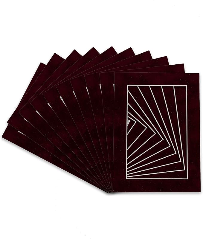 Pack of TEN 11x14 Mats Bevel Cut for 8.5x11 Photos - Acid Free Dark Red Suede Precut Matboards For Pictures, Photos, Framing - 4-ply Thickness