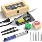 Soldering Iron Kit, 190W Soldering Gun, 110V LED Solder Kit for Electronics, Adjustable Temperature 356-932℉, Includes Solder Wire, Sucker, Tips, Stand, Tweezers, Paste and Solid Wood Box, Grey