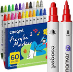 60 Colors Dual Tip Acrylic Paint Markers,Fine Tip and Dot Tip Acrylic Paint Pens For Rock Painting, Canvas, Wood, Glass, Ceramic, Fabric, Plastic, Egg, Art Painting Supplies Kit