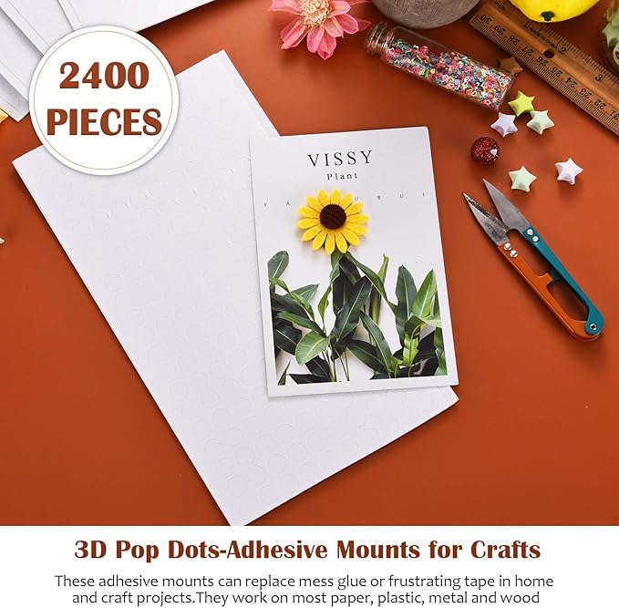 Outus 2400 Pieces Foam Dots Dual-Adhesive 3D Foam Tapes Pop Dots Adhesive Mount for Craft DIY Art or Office Supplies, 12 Sheets, Round (0.4 Inch)