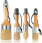 Chalk and Wax Paint Brush Furniture Set of 4, Small Round and Large Oval Brush with Natural Bristles, Perfect for Painting or Waxing Furniture, Ideal for Home Decor