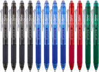 ParKoo Retractable Erasable Gel Pens Clicker Fine Point 0.7 mm, No Need for White Out, 4 Assorted Color Inks for Completing Sudoku and Crossword Puzzles, 12-pack