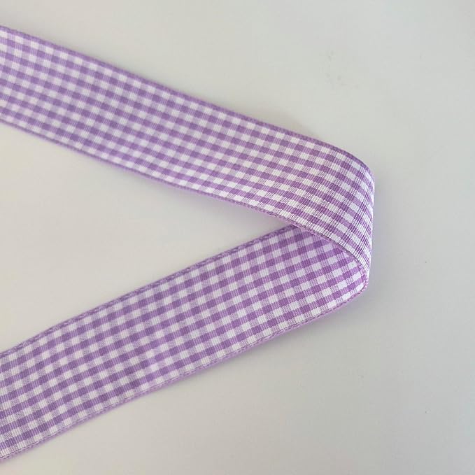 Purple and White Woven Edge Plaid Ribbon 100% Polyester Gingham Ribbon 25 Yards Each Roll (1",Purple)