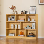 Giantex 8 Cube Bookcase, Freestanding 3-Tier Open Bookshelf, Modern Storage Display Cabinet, Wood Cube Storage Organizer for Living Room, Kid’s Room, Burlywood
