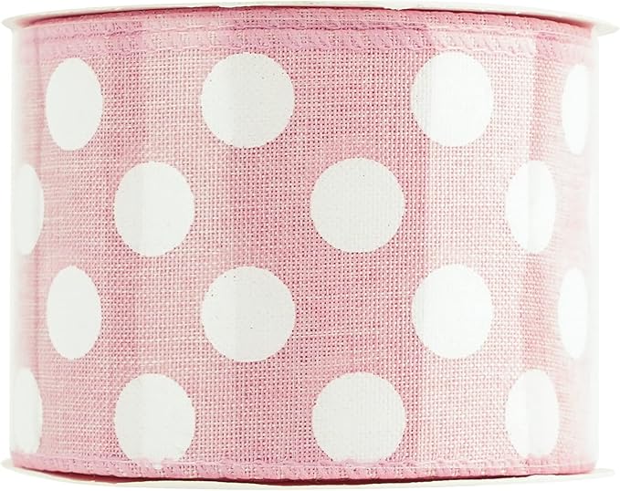 MEEDEE Pink Polka Dot Ribbon - 2.5 inch Wired Ribbon for Baby Girl Wreaths & Crafts, 10 Yards