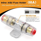 8 Gauge Wire Copper Aluminum CCA 50FT(25FT Red+25FT Black) Power & Ground Cable with 60A Fuse Holder,8ga Lugs,3:1 Heat Shrink Tube - Amp Wiring Kit for Car Audio,Battery,RV Trailer,Marine