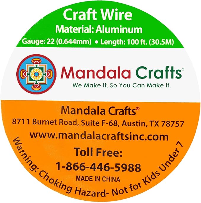 Mandala Crafts 22 Gauge Anodized Aluminum Craft Wire for Jewelry Making - 100 FT Colored Flexible Silver Tone Wire - Bendable for Bonsai Armature Crafting Sculpting