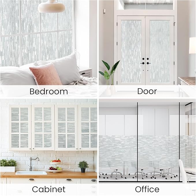 Haton Window Privacy Film, Frosted Glass Static Cling Sun Heat Blocking Window Clings, Frosting Opaque Coverings Stickers Tint for Home Office Door, Non Adhesive, White 29.5" x 78.7"