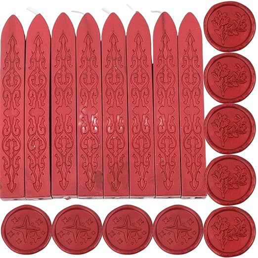 8Pcs Sealing Wax Sticks with Wicks, Wine Red Waxs Seal Stick Great for Letter Seals Waxing Stamp Wedding Invitations, Packaging Decoration (8)
