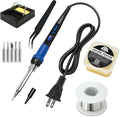 Soldering Iron Kit,80W LED Display Adjustable Temperature Soldering Iron Kit with Automatic Sleep Mode, Includes 5 Tips, Solder Wire, Stand, Flux - Professional Blue Welding Tool for Repair and DIY