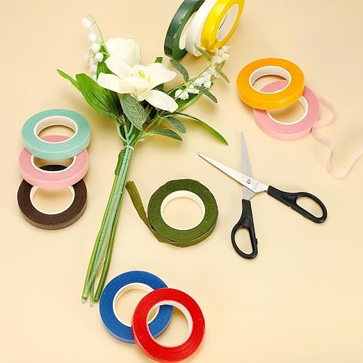 MECCANIXITY 3 Rolls Floral Tapes, 30 Yard x 1/16 in Florist Crepe Flowers Bouquets Tape Adhesive Waterproof for Flower Arranging Wrapping, Olive Green