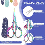 Honoson 4 Pcs Sewing Embroidery Scissors with 4 Pcs Artificial Leather Cover 3.6 Inch Stainless Steel Stork Scissors Vintage Embroidery for Needlework Manual Sewing Handicraft(Fresh Colors)
