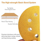 5-Inch 8-Hole Hook and Loop Sanding Discs, 60/80/120/220/400 Assorted Grits Gold Sanding Disc for Random Orbital Sander, 50-Pack