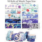 Blue Ocean Washi Tape Set 10 Rolls Bronzing Sea Decorative Masking Tapes for Scrapbooking, Bullet Journal, Planner, DIY Crafts, Gift Wrapping