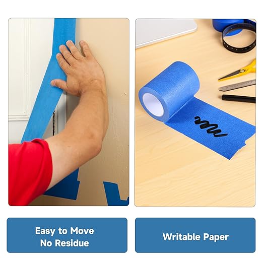 Wide Blue Painters Tape, 6 Inch x 55 Yards, Wide Masking Tape for 3D Printing, Laser Cutting, Painting, Crafting, Labeling, Packing, Office, School, Home Use, Removes Cleanly for 21 Days