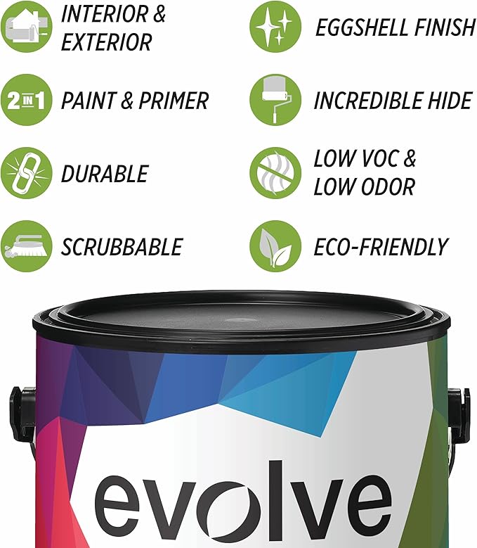 EVOLVE Paint & Primer: Environment-friendly, Low Sheen with One-coat Coverage for Interior & Exterior surfaces (Green Pine, 1-Gallon)