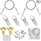 2 Pack Picture Hanging Wire Kit, Heavy Duty Picture Wire Kit for Frames & Mirrors up to 50lbs, Includes Adjustable 2m Steel Wires, D Rings & Screws, Wall Hanging Kit for Home & Gallery Use