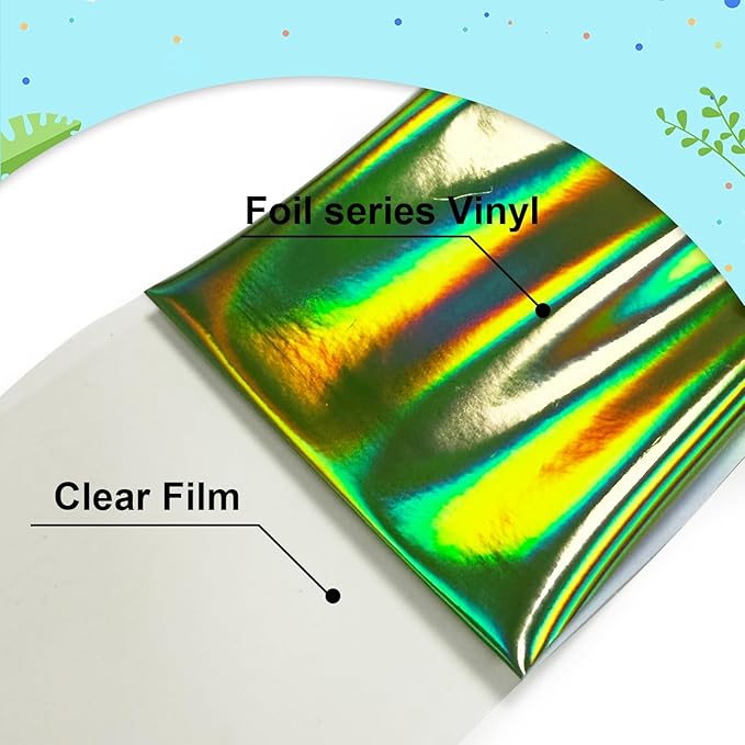 ROFISUESheet MetallicFoil HeatTransferVinyl12Inch*6Ft BundleChrome HTV VibrantColors for Stunning T-Shirt DesignsPerfect forDIY (olographic Green, 12Inch*6Ft)