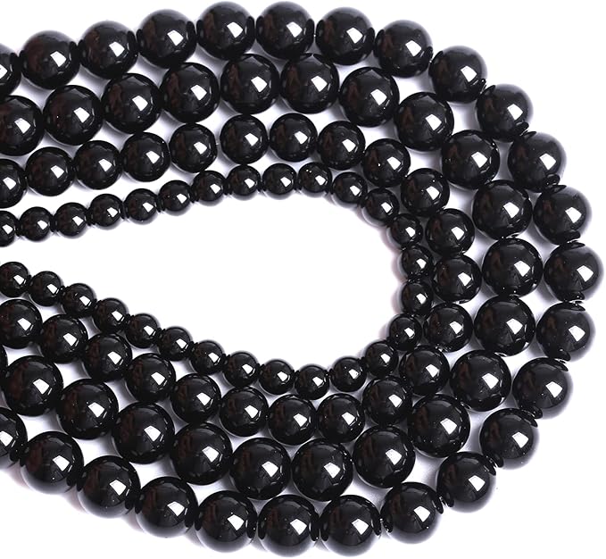 4mm 186pcs Natural Black Agates Onyx Stone Beads Smooth Round Loose Spacer Beads for Jewelry Making DIY Bracelets 32" 2 Strands