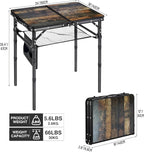 RedSwing Small Folding Table with Side Pocket Adjustable Height, Lightweight and Portable Aluminum Frame Camping Table for Outdoor Indoor Picnic, 2 Feet, Brown Wide Wood Grain