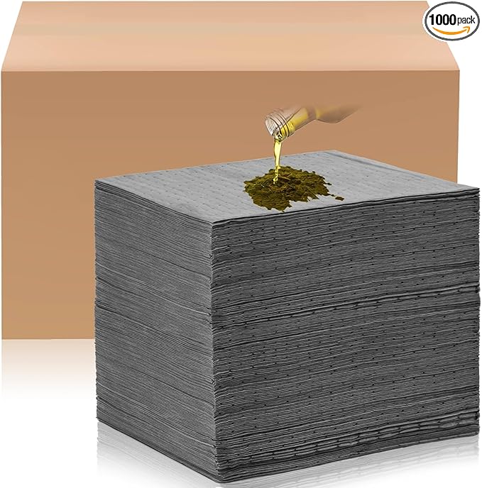 Hoolerry Oil Absorbent Pads Weight Dimpled Pad Garage Accessories Water Absorbent Mat Oil Spill Mat for Absorbing Protecting Home Garage Basement (9.8 x 13 Inch,Gray,1000 Pcs)