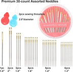 Eketirry Premium Hand Sewing Needles，1 Pack 30-Count Assorted Needles for Sewing Repair, 6 Different Sizes Sewing Needles with 2 Threaders (Pink, 1)