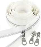 Leekayer #5 Silver Metallic Nylon Coil Zippers by The Yard Bulk 10 Yards White Tape with 25pcs Silver Sliders for DIY Sewing Tailor Craft Bag(White)
