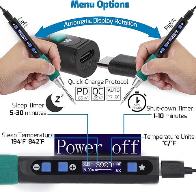 WEP 928D-IV Soldering Iron Kit with Fast Heating with C235 Tip, Dynamic Screen, Compact Digital Soldering Iron with Multi-Functional Cover, Type-C Powering, Sleep Mode, PD and QC Protocols