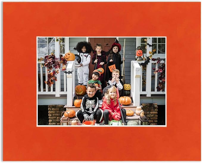 Pack of 25 Acid Free 11x14 Mats Bevel Cut for 8.5x11 Photos - Orange Suede Precut Matboards With Backing Boards and Clear Photo Mat Bags For Pictures, Photos, Framing - 4-ply Thickness