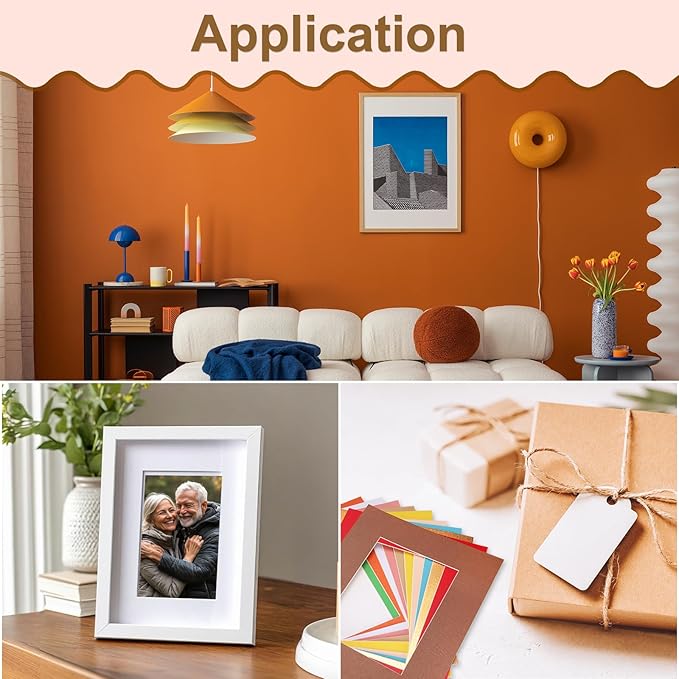 Picture Mats, 8 x 10 for 5 x 7 Pictures Acid Free White Core Bevel Cut Frame Mattes for Display Art Measuring, Orange